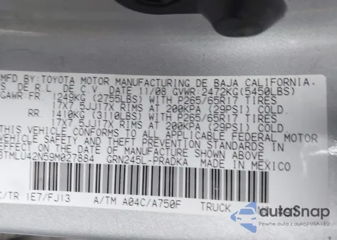 2009 Toyota Tacoma Base V6 from USA, damaged, VIN 3TMLU42N59M027884
